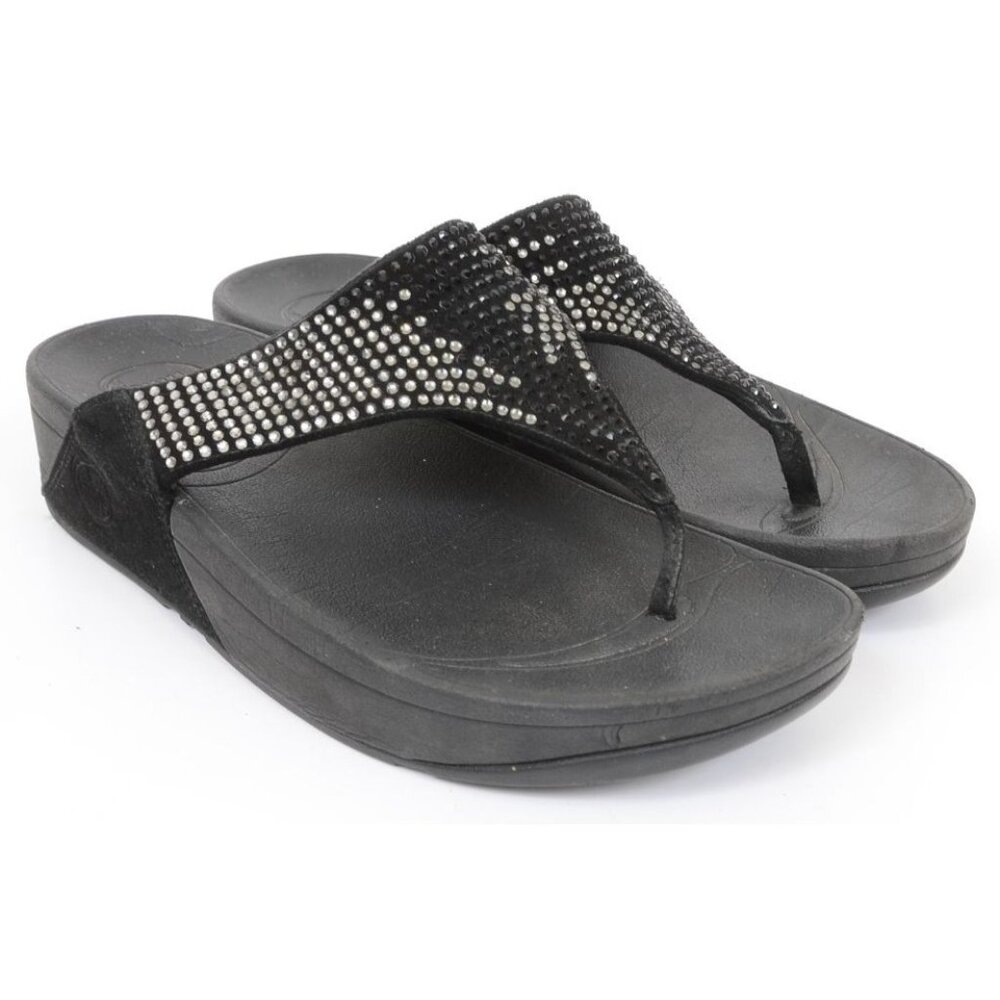 FitFlop Shimma Women's 7 Wedge Glitter Sandal Padded Footbed Comfy Beachy Comfy